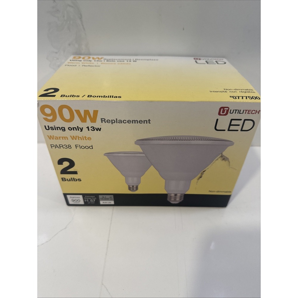 UtiliTech 2 Pack LED 90W/13W PAR38 Warm White 900 Lumens Wet Rated-Combo Ship